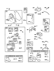 Carburetor/Crankcase Diagram and Parts List for 12R113-0734  Briggs and Stratton Engine